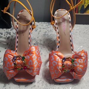 Betsey Johnson Orange Leopard Heels